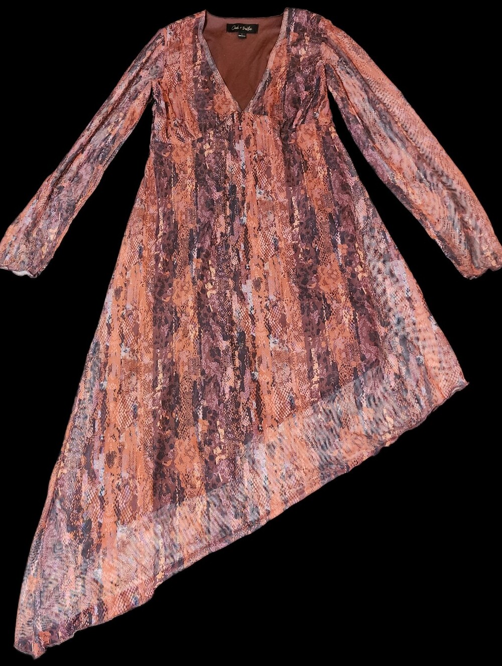 Boho Snake Print Asymmetrical Midi Dress | Oak & Trellis | L